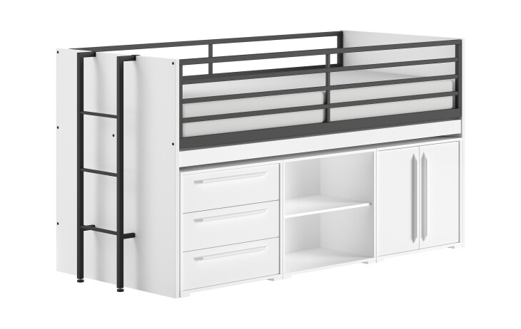 Hochbett >Sam< in Weiß Dekor, Holzwerkstoff - 219x116,6x98cm (BxHxT)