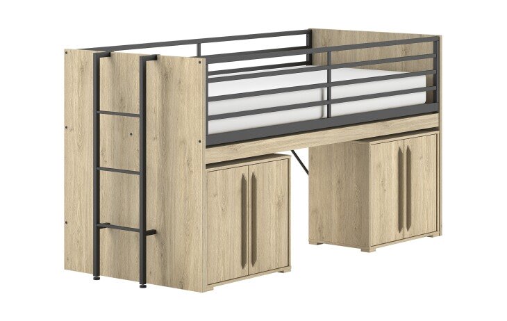Hochbett >Sam< in Eiche Dekor, Holzwerkstoff - 219x116,6x98cm (BxHxT)