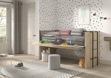Hochbett >Sam< in Eiche Dekor, Holzwerkstoff - 219x116,6x98cm (BxHxT)