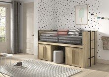 Hochbett >Sam< in Eiche Dekor, Holzwerkstoff - 219x116,6x98cm (BxHxT)