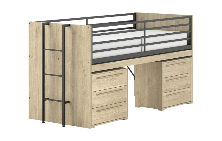 Hochbett >Sam< in Eiche Dekor, Holzwerkstoff - 219x116,6x98cm (BxHxT)