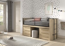 Hochbett >Sam< in Eiche Dekor, Holzwerkstoff - 219x116,6x98cm (BxHxT)