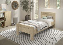 Einzelbett >Sam< in Eiche Melamin Dekor, Holzwerkstoff - 206,4x87x94,6cm (BxHxT)
