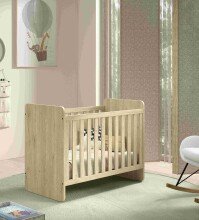 Babybett >Sam< in Eiche Melamin Dekor, Holzwerkstoff - 124,8x95,1x65,8cm (BxHxT)
