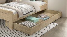 Stauraumbett >Sam< in Eiche Melamin Dekor, Holzwerkstoff - 206,4x87x94,6 (BxHxT)