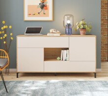 Sideboard >NAPOLI II< in Eiche Dekor / Kaschmir - 151x80x41 (BxHxT)