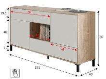 Sideboard >NAPOLI II< in Eiche Dekor / Kaschmir - 151x80x41 (BxHxT)