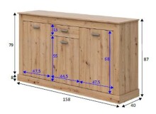 Sideboard >DACITE< in Asteiche Dekor - 158x87x40 (BxHxT)
