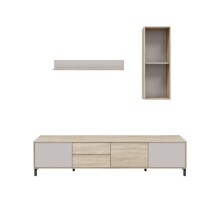 Wohnwand >SALON< (3-tlg.) in Eiche Dekor / Kaschmir - 200x46,5x40 (BxHxT)