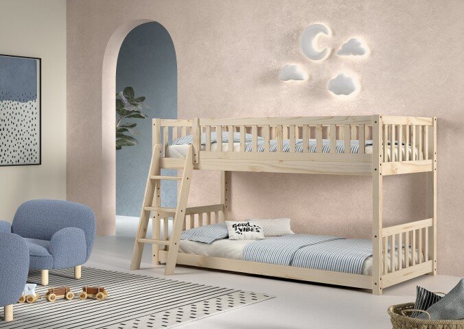 Etagenbett >Ronald< in Kiefer Natur lackiert - 210x121,5x129 (BxHxT)