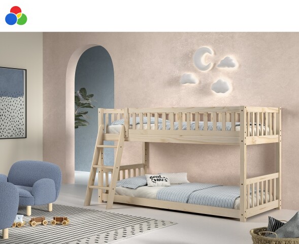 Etagenbett >Ronald< in Kiefer Natur oder weiss lackiert - 210x121,5x129 (BxHxT)