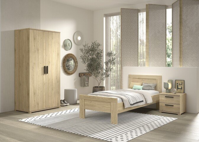 Schlafzimmer-Set >Sam< (3-teilig) in Eiche Melamin Dekor, Holzwerkstoff