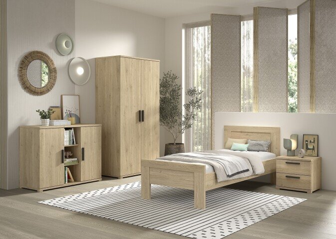 Schlafzimmer-Set >Sam< (4-teilig) in Eiche Melamin Dekor, Holzwerkstoff