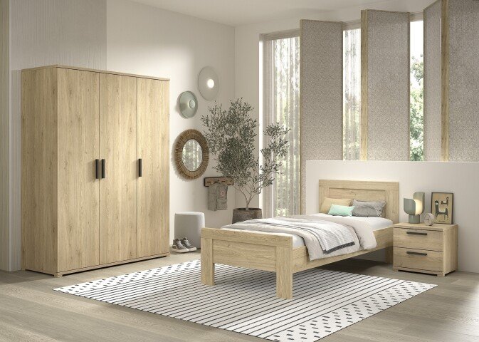Schlafzimmer-Set >Sam< (3-teilig) in Eiche Melamin Dekor, Holzwerkstoff