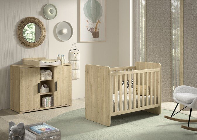 Babymöbel-Set >Sam< (3-teilig) in Eiche Melamin Dekor - 124,8x95,1x65,8 (BxHxT)