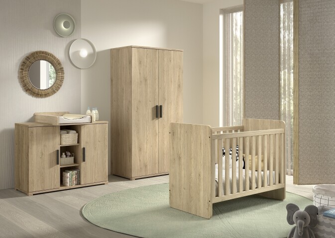 Babymöbel-Set >Sam< (4-teilig) in Eiche Melamin Dekor - 100,5x199,2x59 (BxHxT)