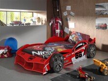 Autobett >Max< in Rot, Holzwerkstoff - 229x58x114cm (BxHxT)