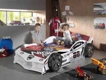 Autobett >Max< in Weiß, Holzwerkstoff - 229x58x114cm (BxHxT)