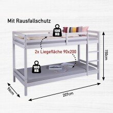 Etagenbett >Small Cloud< in Weiß - 96x150x207 (BxHxT)