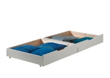 Massivholzbett >Pino< Rollrost / Schübe, Kiefer weiß lackiert - 211x84,4x97,5 (BxHxT)
