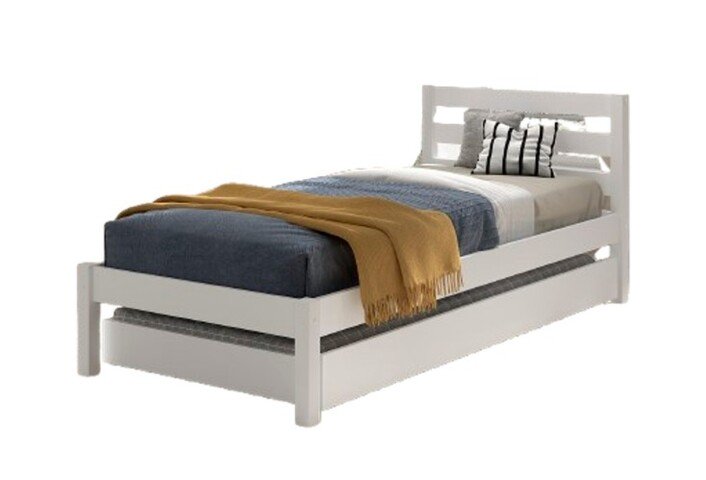 Stauraumbett >Pino< in Kiefer weiß lackiert - 211x84,4x97,5 (BxHxT)