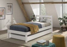Stauraumbett >Pino< in Kiefer weiß lackiert - 211x84,4x97,5 (BxHxT)