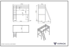 Hochbett >Pino< in Kiefer massiv weiß lackiert - 209x190x211cm (BxHxT)