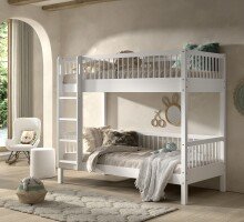 Etagenbett >Buche massiv< in Weiß, Buche massiv - 207,5x175,4x97,5cm (BxHxT)