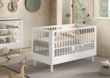 Babybett >Buche massiv< in weiß lackiert -...