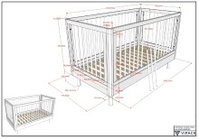 Babybett >Buche massiv< in weiß lackiert - 144,4x88x74 (BxHxT)