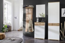 Garderobenschrank >Clayborn< in weiss / Wotan-Eiche Dekor  - 58x205x40cm (BxHxT)