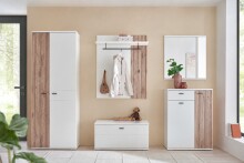 Schuhbank >Menaro< in weiss / Viking Oak Dekor - 90x44x37 (BxHxT)