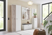 Garderobenschrank >Menaro< in weiss / Viking Oak Dekor - 75x198x37 (BxHxT)