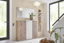 Schuhkommode >Menaro< in weiss / Viking Oak Dekor - 132x118x37 (BxHxT)
