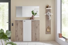 Schuhkommode >Menaro< in weiss / Viking Oak Dekor - 132x118x37 (BxHxT)