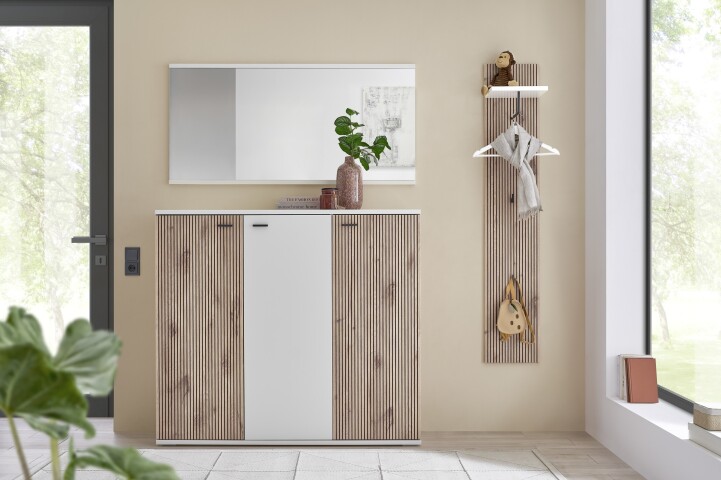 Garderoben-Set >Menaro< (3-teilig) in weiss / Viking Oak Dekor - 172x198x37 (BxHxT)