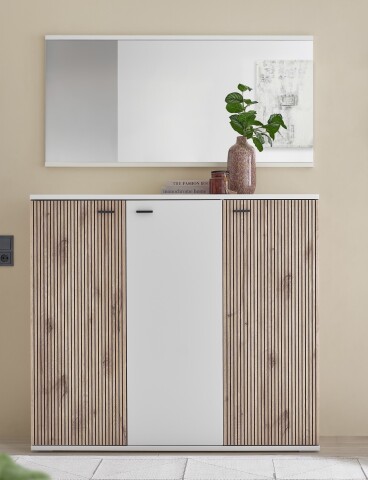 Garderoben-Set >Menaro< (3-teilig) in weiss / Viking Oak Dekor - 172x198x37 (BxHxT)