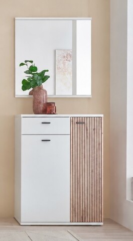 Garderoben-Set >Menaro< (2-teilig) in weiss / Viking Oak Dekor - 75x198x37 (BxHxT)