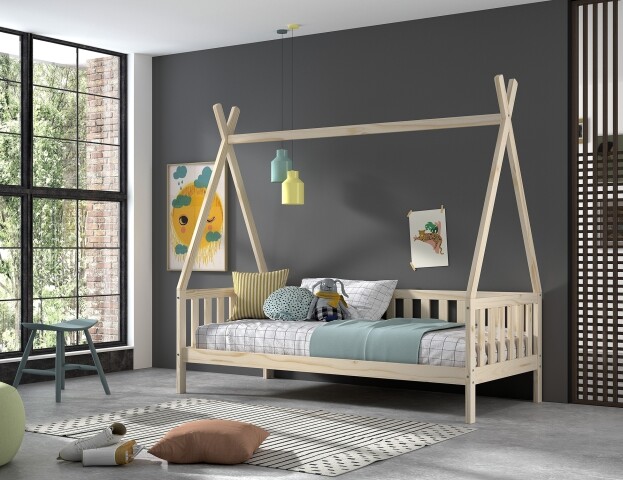 Kinderbett >Tipi< in Kiefer Natur, Kiefer massiv - 206x189,3x98cm (BxHxT)