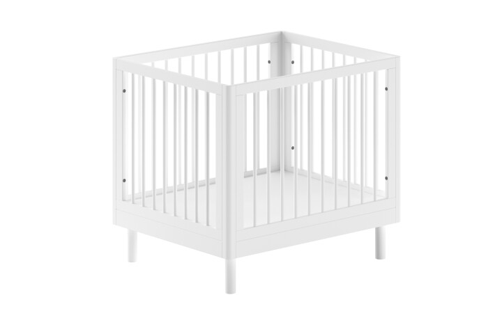 Babybett >Buche massiv< in weiß lackiert, Buche massiv - 99x88x79cm (BxHxT)