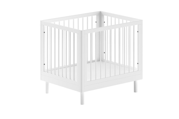 Babybett >Buche massiv< in weiß lackiert, Buche massiv - 99x88x79cm (BxHxT)