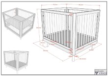 Babybett >Buche massiv< in weiß lackiert, Buche massiv - 99x88x79cm (BxHxT)