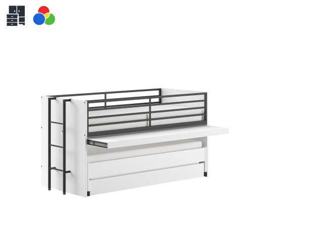 Bett - Serie >Sam< in Weiß und Eiche mit vielen Funktionen und Ausführungen