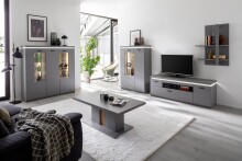Wohnwand >Sona< in Arktis grau, Holzwerkstoff - 234x198x44cm (BxHxT)
