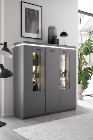 Highboard >Sona< in Arktis grau, Holzwerkstoff - 138x144x38cm (BxHxT)