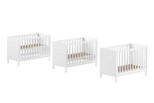 Babybett >Eva< in Weiß, Massivholz und MDF - 125x85,2x66,2cm (BxHxT)