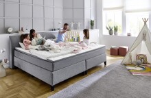 Boxspringbett >Marji< Familienbett in grau, Webstoff - 256x108x218cm (BxHxT)