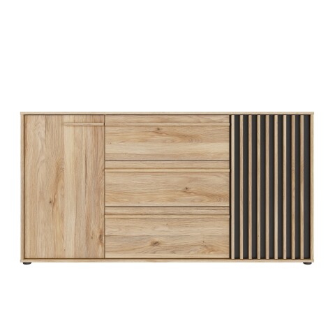 Sideboard >ARANK< in Mauvella Eiche / Schwarz - 162,5x84,9x41,7cm (BxHxT)