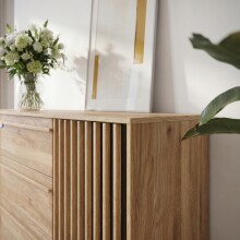 Sideboard >ARANK< in Mauvella Eiche / Schwarz - 162,5x84,9x41,7cm (BxHxT)