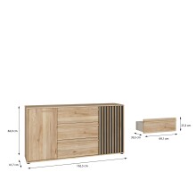 Sideboard >ARANK< in Mauvella Eiche / Schwarz - 162,5x84,9x41,7cm (BxHxT)